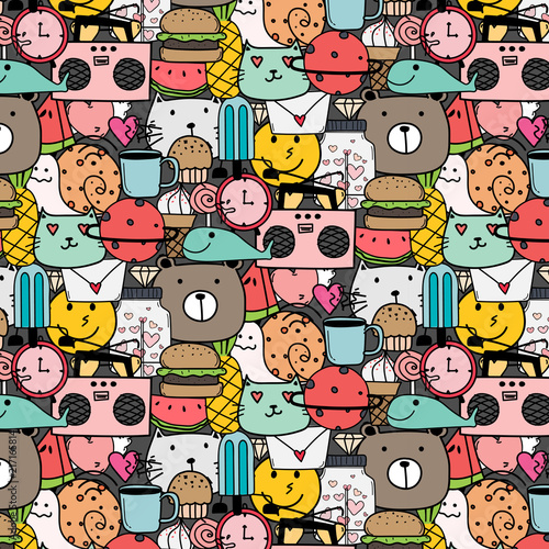 Pattern With Hand Drawn Doodle Lovely Background. Doodle Funny. Handmade Vector Illustration.