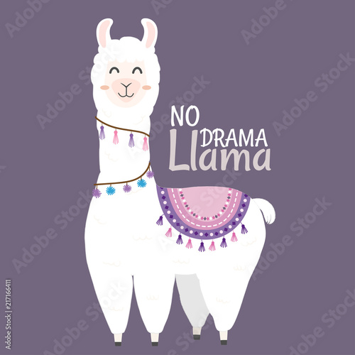 Cute Llama design with no drama llama motivational quote.