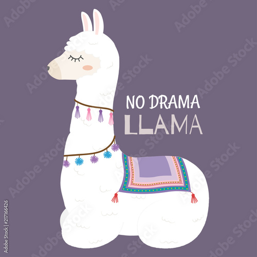 Cute Llama design with no drama llama motivational quote.