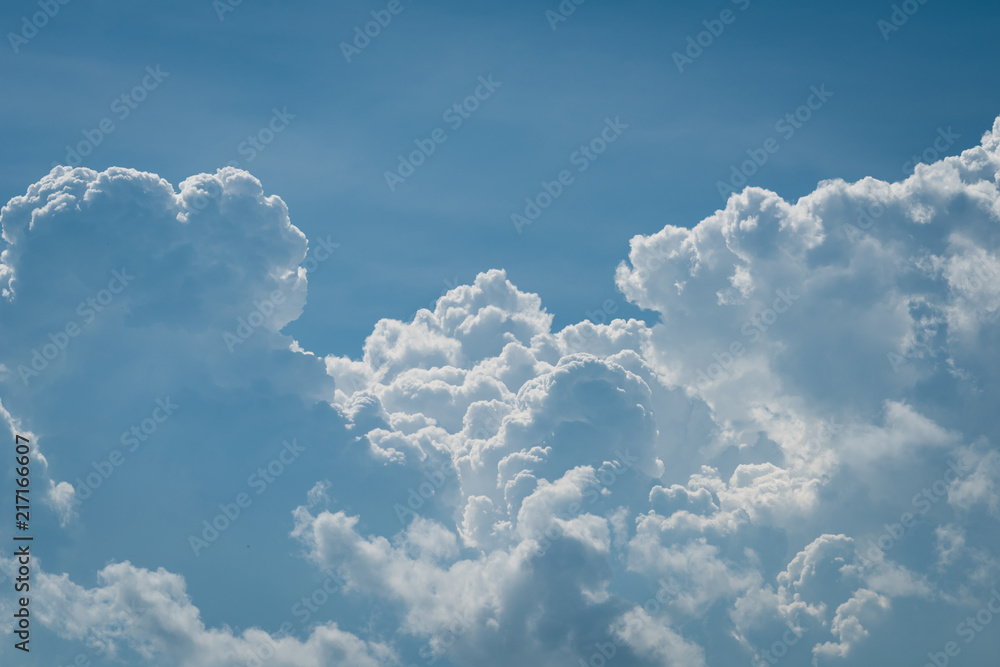Closeup white cumulus cloud with blue sky for nature background