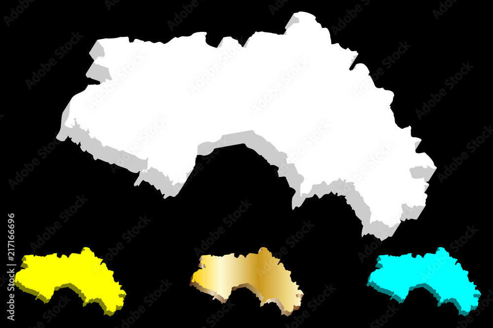 3D map of Guinea (Republic of Guinea, Guinea-Conakry) - white, yellow, blue and gold - vector illustration 3D map of Guinea (Republic of Guinea, Guinea-Conakry) - white, yellow, blue and gold - vector illustration