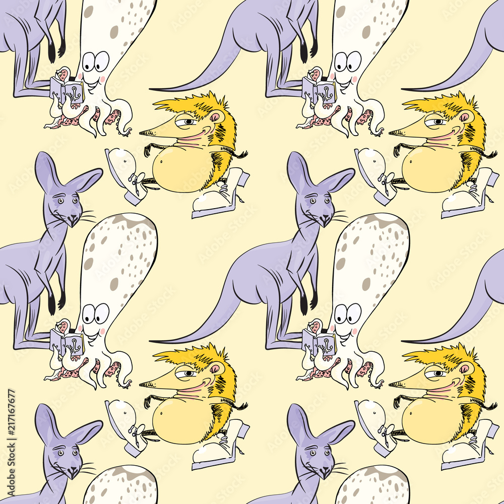 octopus, kangaroo and hedgehog seamless pattern octopus, kangaroo and hedgehog seamless pattern