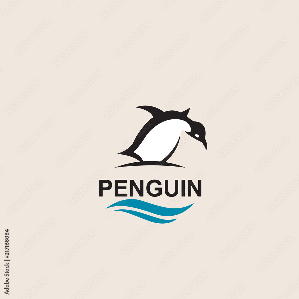 Fototapeta premium black penguin bird icon isolated with sea waves