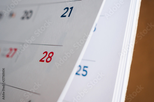 calendar page flipping sheet close up background