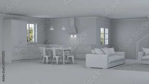 Modern house interior. Repairs. Gray interior.  3D rendering.