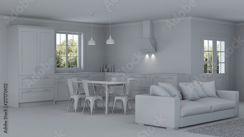 Modern house interior. Repairs. Gray interior.  3D rendering. © artemp1