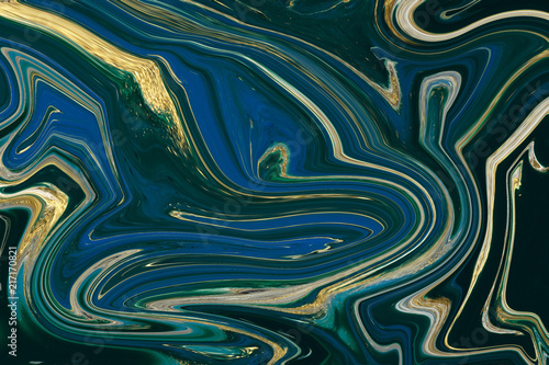 Blue and gold marbling texture design. Marble pattern. Fluid art.