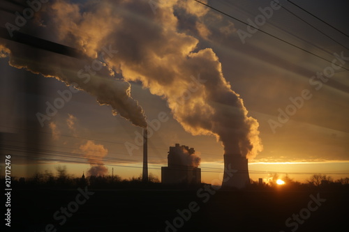 Coal Power Plant at Sundown near Leipzig, Germany 