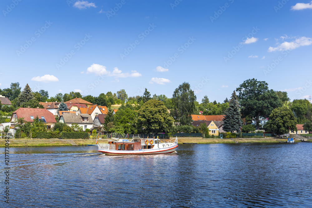 Fototapeta premium Tourist ship on the Vltava river