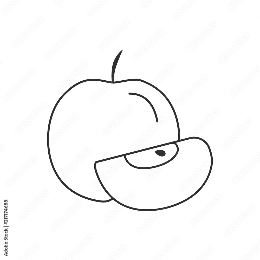 Whole and slice apples icon in black flat outline design Whole and slice apples icon in black flat outline design