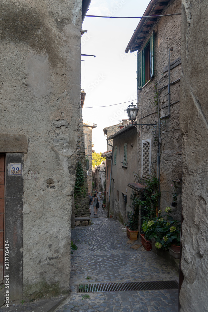 Narrow streets of Bracciano, small town in the region of Lazio, Italy, famous for its volcanic lake (Lago di Bracciano or 