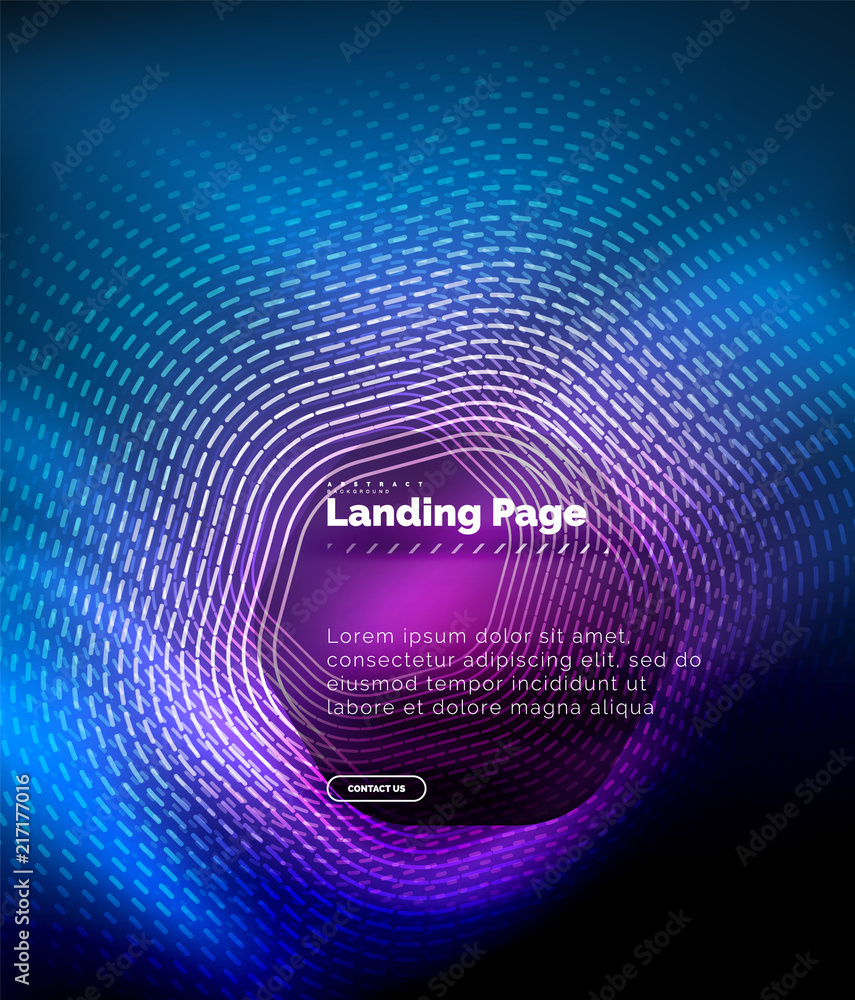 Fototapeta premium Neon glowing techno hexagon shape lines, hi-tech futuristic abstract background, landing page template