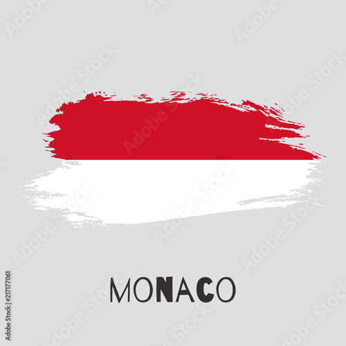 Monaco vector watercolor national country flag icon. Hand drawn illustration with dry brush stains, strokes, spots isolated on gray background. Painted grunge style texture for posters, banner design.
