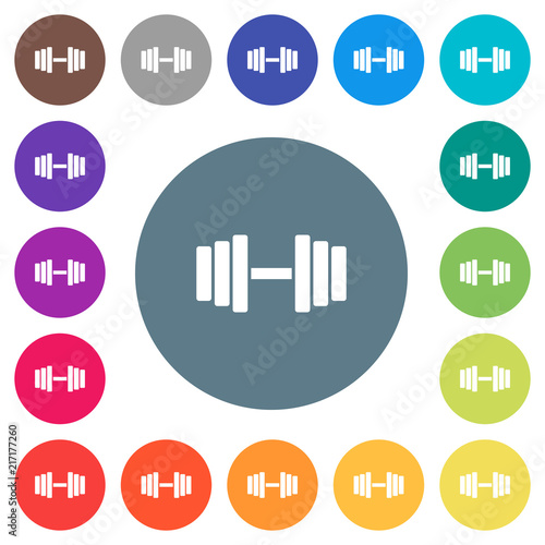 Gym flat white icons on round color backgrounds