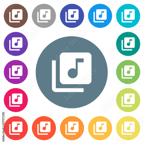 Obraz w ramie Music library flat white icons on round color backgrounds