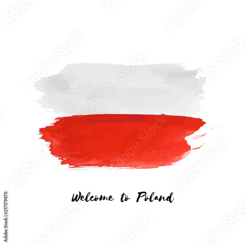 Poland watercolor national country flag vector icon. Hand drawn dry brush stains  strokes  spots isolated on white background. Painted grunge style illustration texture for posters  banner design.