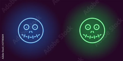 Neon zombie head in blue and green color