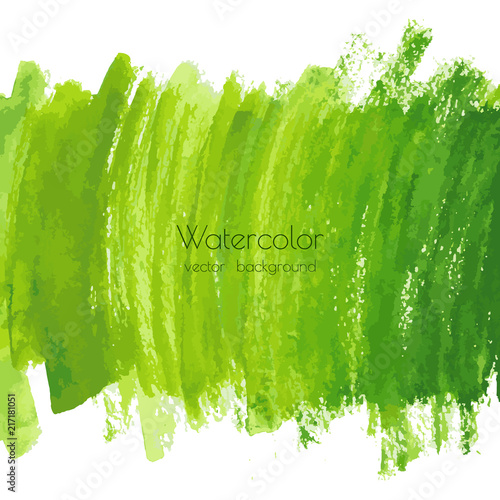 Vector greenery watercolor texture background with dry brush stains, strokes, spots isolated on white. Abstract artistic green grass frame, place for text, logo. Acrylic hand painted gradient backdrop