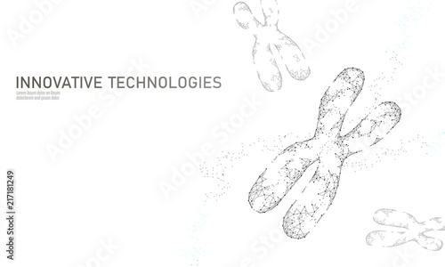 Chromosome DNA structure medicine concept. Low poly polygonal triangle gene therapy cure genetic disease. GMO engineering CRISPR Cas9 innovation modern technology science banner vector illustration