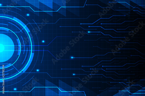Blue circle and circuit line on abstract technology futuristic hud background vector design.