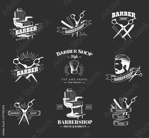 Vector set of retro barber shop labels, logo, badges and design element.