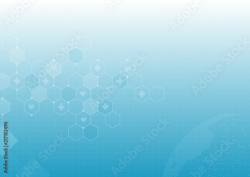 The Blue abstract medical background with geometric hexagonal style