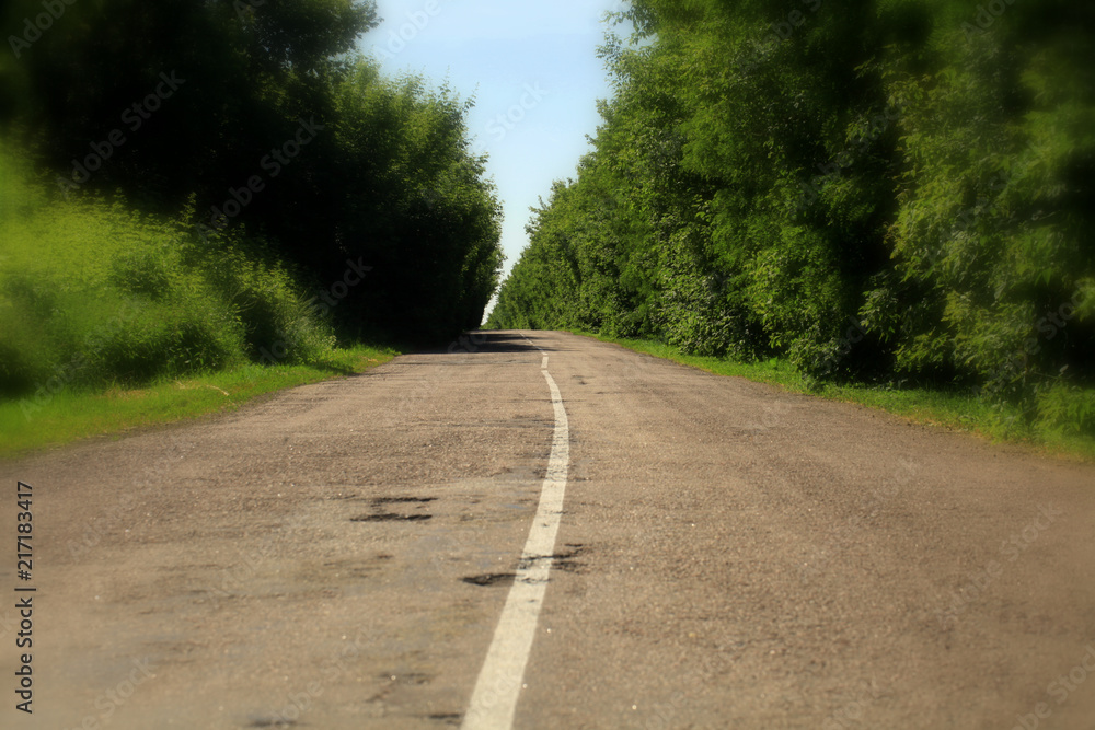 Fototapeta premium An empty rural asphalt road in the middle zone of Russia.