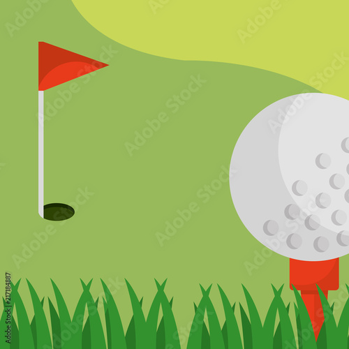 golf field red flag ball on tee vector illustration vector illustration