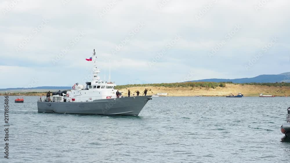 Ship in Admiral Montt Gulf, Puerto Natales, Ultima Esperanza Province, Patagonia, Chile Ship in Admiral Montt Gulf, Puerto Natales, Ultima Esperanza Province, Patagonia, Chile