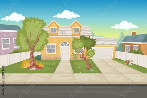 Colorful cartoon houses. Suburb neighborhood.