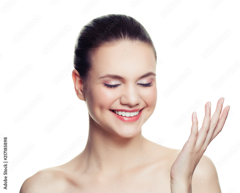 Cute woman spa model smiling isolated on white background Cute woman spa model smiling isolated on white background