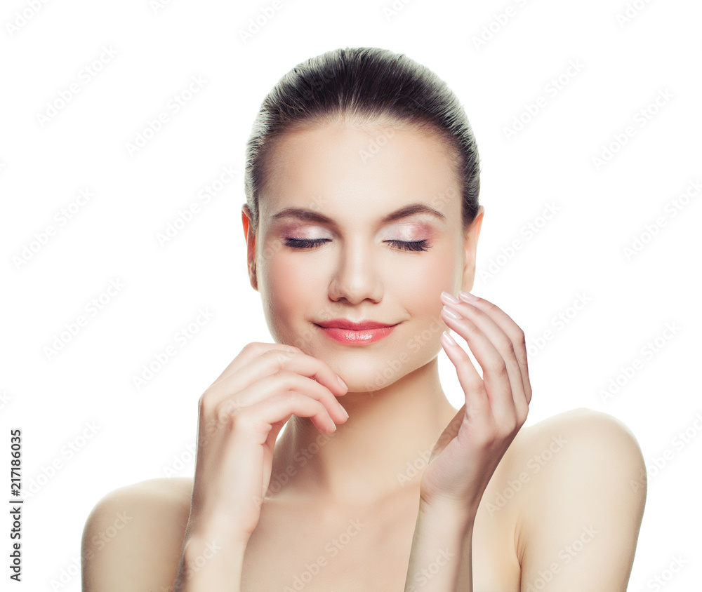 Spa woman isolated on white background. Beautiful young female model with healthy skin. Cosmetology, beauty, skin care and spa Spa woman isolated on white background. Beautiful young female model with healthy skin. Cosmetology, beauty, skin care and spa