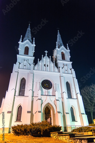Obraz na płótnie Church in Boleslaw by night (Poland) w salonie