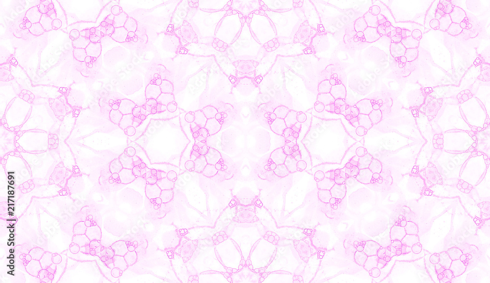 Pink seamless pattern. Astonishing delicate soap bubbles. Lace hand drawn textile ornament. Kaleidos