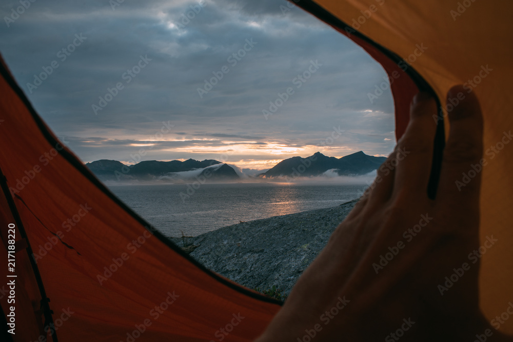 Looking at sunset from tent