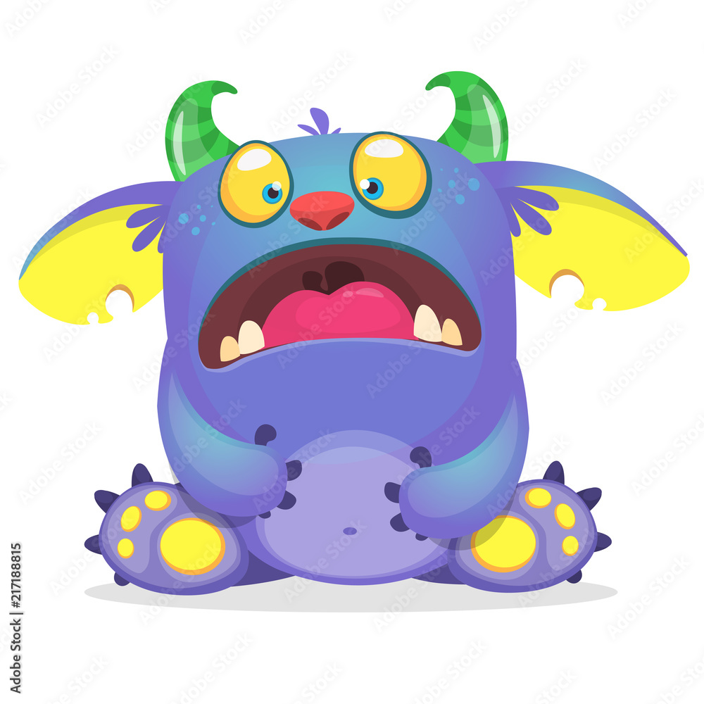 Fototapeta premium Happy cartoon monster. Vector Halloween blue furry monster