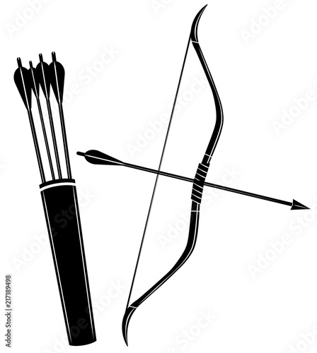 Bow, arrow and quiver vector illustration icon