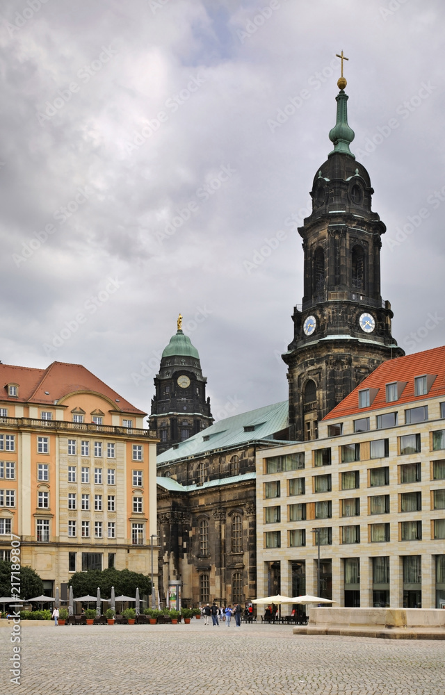 Fototapeta premium Kreuzkirche (Church of the Holy Cross) on Alt-markt in Dresden. Germany