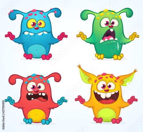 Cartoon Monsters set for Halloween. Vector set of cartoon monsters isolated. Design for print, party decoration, t-shirt, illustration, emblem or sticker