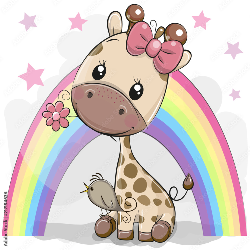 Fototapeta Cute Cartoon Giraffe with flower