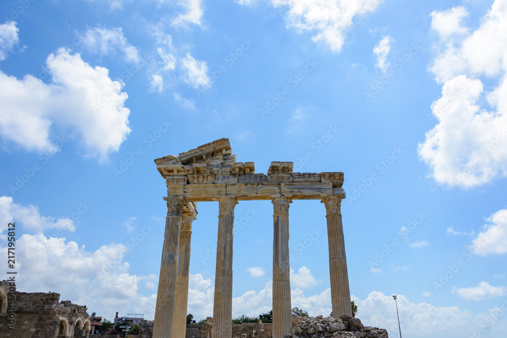 beautiful view of the temple of Apollo at full height. Side, Turkey