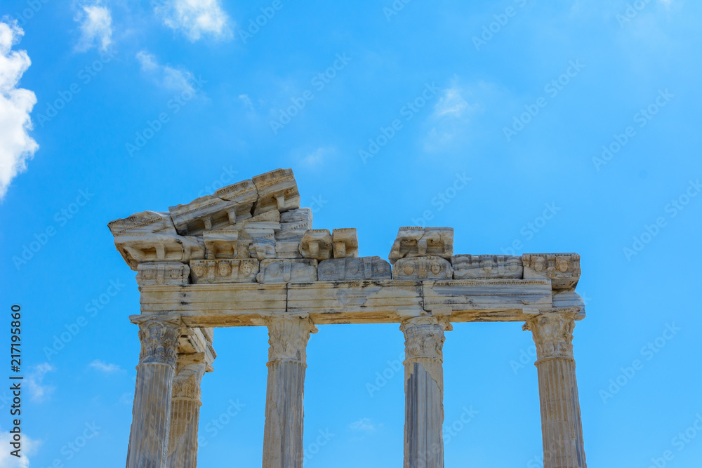 the ruins of the ancient temple of Apollo. part of the facade and columns. Side, Turkey
