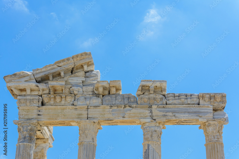 the ruins of the ancient Greek temple of Apollo. part of the facade and columns. Side, Turkey