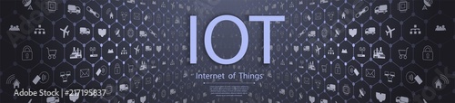 Internet of things (IoT) and networking concept for connected devices. Spider web of network connections with on a futuristic blue background