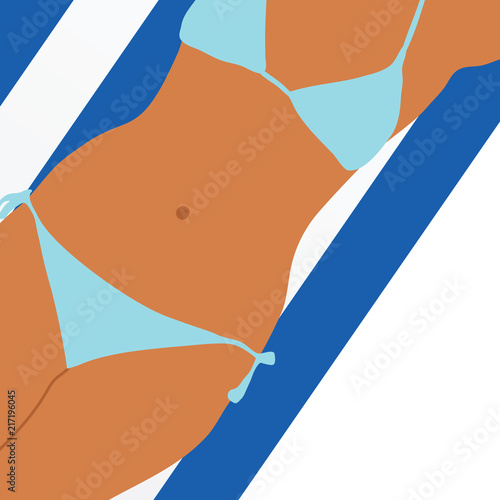 girl on towel in blue bikini illustration