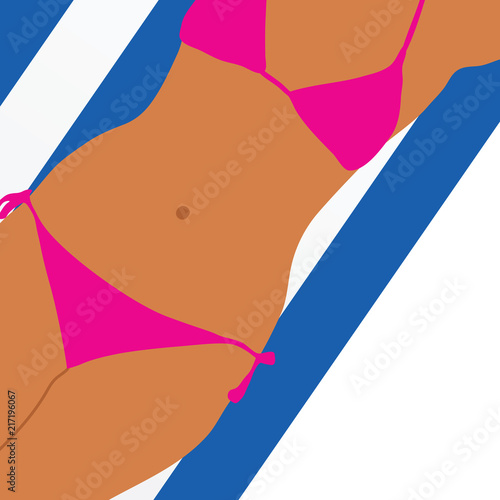 girl on towel in pink bikini illustration