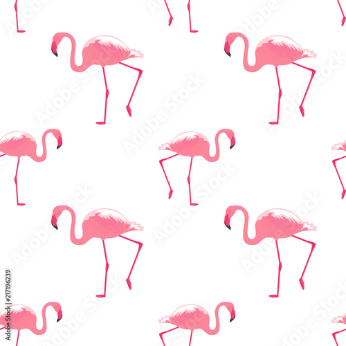 Pink flamingo. Tropical bird Summer background. Seamless Pattern. © LiluArt