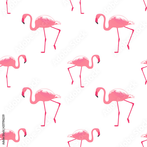 Pink flamingo. Tropical bird Summer background. Seamless Pattern.