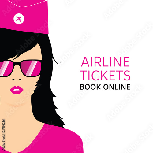 stewardess in ping uniforms with booking online ticket