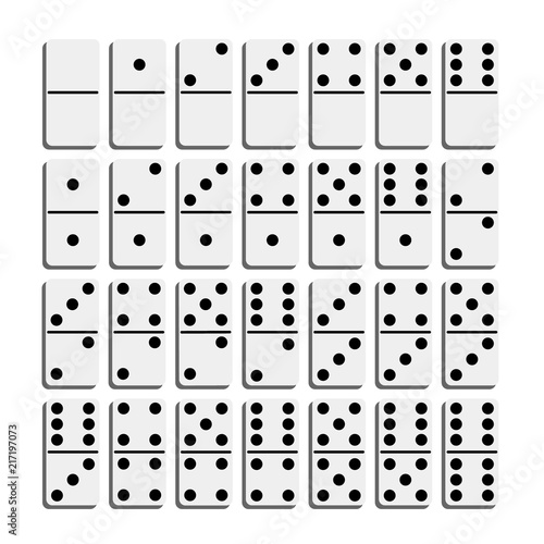 Creative vector illustration of realistic domino full set isolated on transparent background. Dominoes bones art design. Abstract concept 28 pieces for game graphic element
